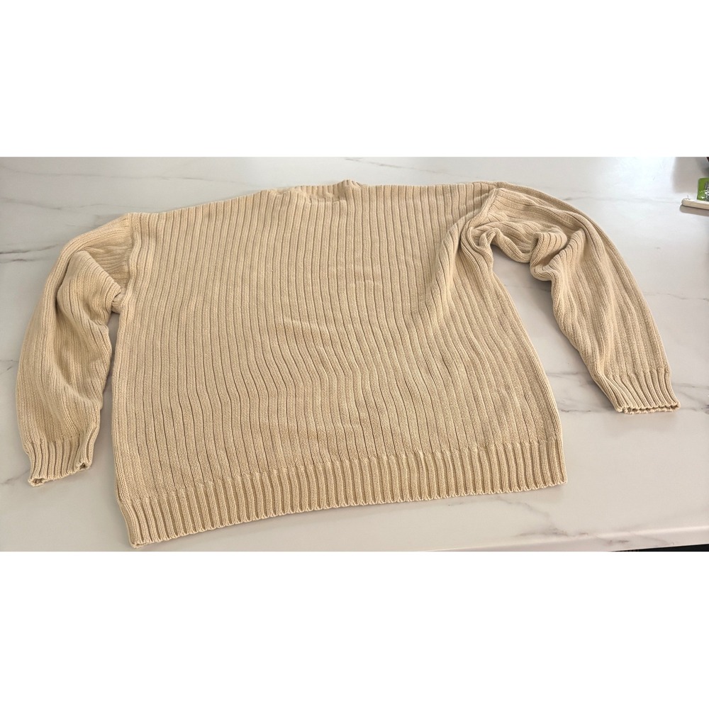 Vintage Chaps Ralph Lauren Mens XL Cream Ribbed Cotton Knit Crest Sweater Beige - Picture 3 of 7